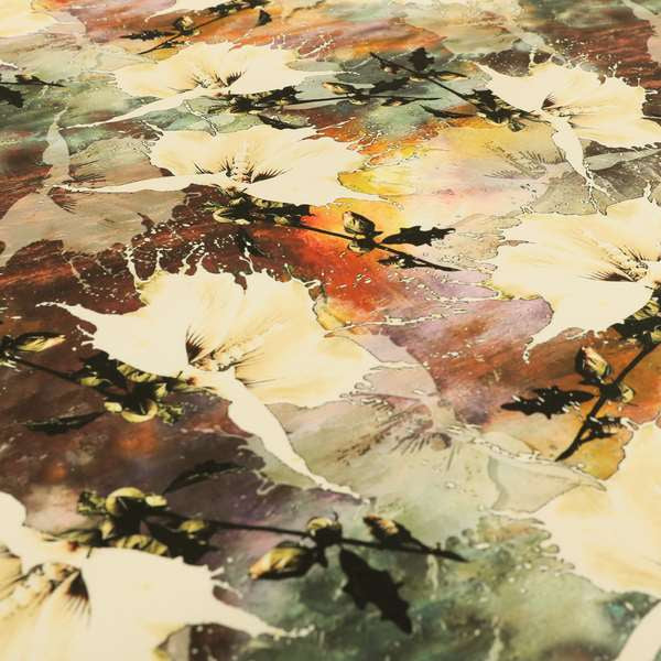 Freedom Printed Velvet Fabric Old Orange Brown Rustic Leaf Full Floral Pattern Upholstery Fabrics CTR-517 - Roman Blinds