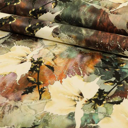 Freedom Printed Velvet Fabric Old Orange Brown Rustic Leaf Full Floral Pattern Upholstery Fabrics CTR-517 - Roman Blinds