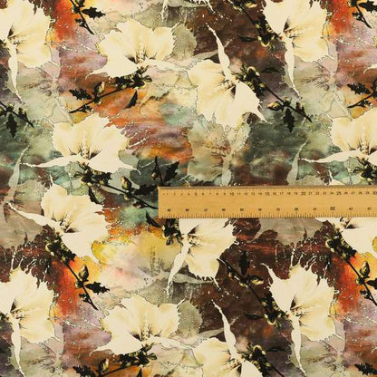 Freedom Printed Velvet Fabric Old Orange Brown Rustic Leaf Full Floral Pattern Upholstery Fabrics CTR-517 - Roman Blinds