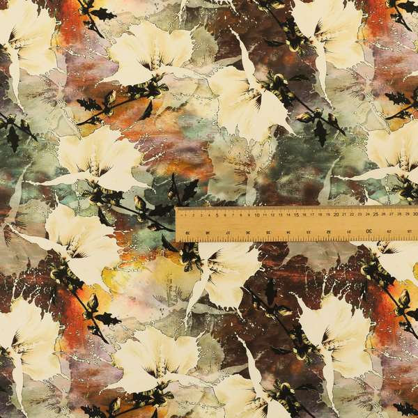 Freedom Printed Velvet Fabric Old Orange Brown Rustic Leaf Full Floral Pattern Upholstery Fabrics CTR-517 - Made To Measure Curtains