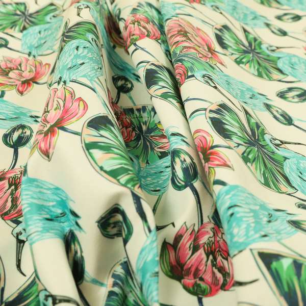Freedom Printed Velvet Fabric Blue Heron Wetland Bird Pink Flower Pattern Upholstery Fabrics CTR-518 - Roman Blinds