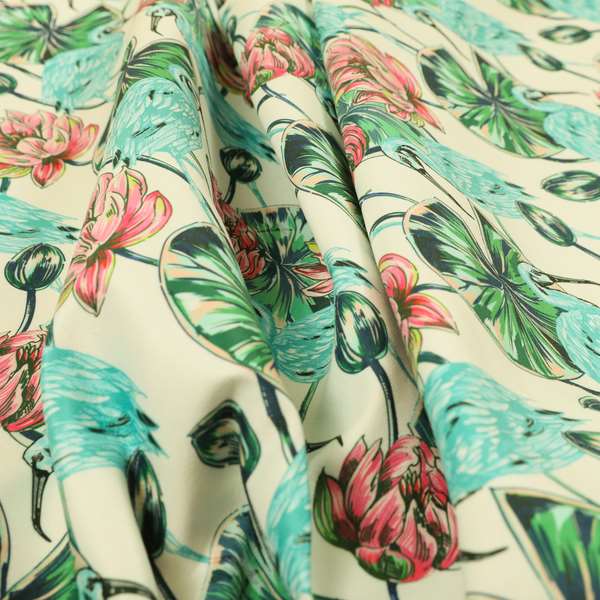 Freedom Printed Velvet Fabric Blue Heron Wetland Bird Pink Flower Pattern Upholstery Fabrics CTR-518 - Made To Measure Curtains