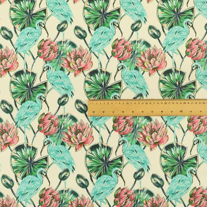 Freedom Printed Velvet Fabric Blue Heron Wetland Bird Pink Flower Pattern Upholstery Fabrics CTR-518