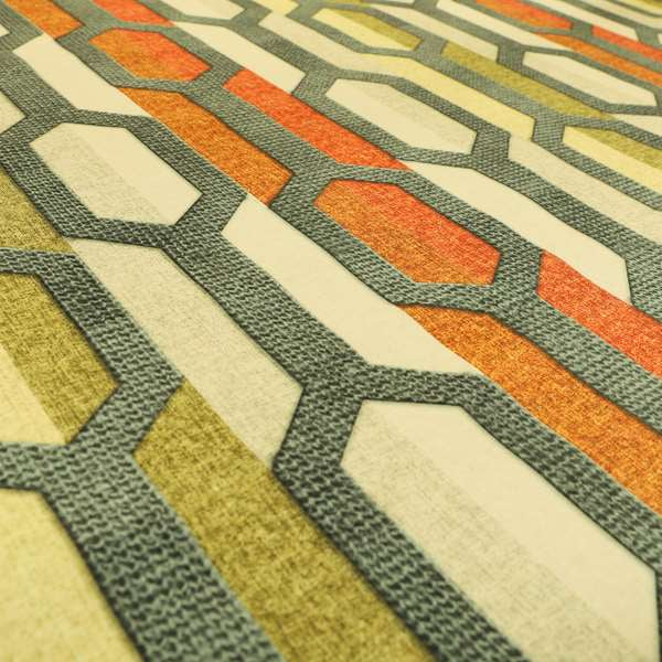 Freedom Printed Velvet Fabric Grey Orange Green Colour Geometric Stripe Pattern Upholstery Fabrics CTR-519
