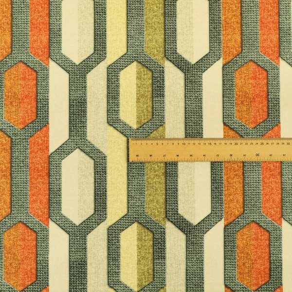 Freedom Printed Velvet Fabric Grey Orange Green Colour Geometric Stripe Pattern Upholstery Fabrics CTR-519 - Roman Blinds