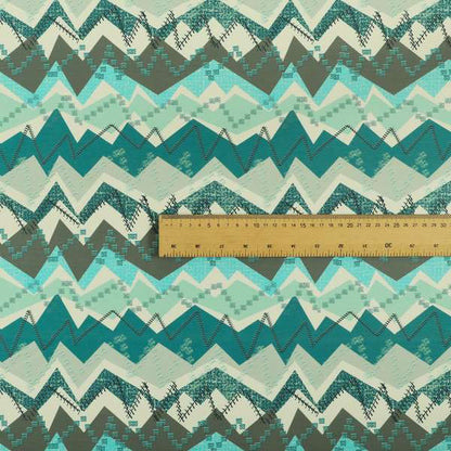 Freedom Printed Velvet Fabric Blue Teal Grey Zigg Zagg Pattern Upholstery Fabrics CTR-525 - Roman Blinds