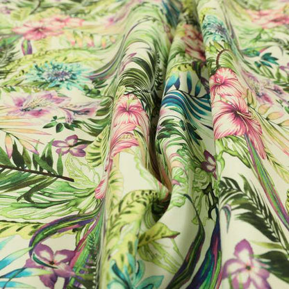 Freedom Printed Velvet Fabric Rich Floral Exotic Green Blue Pattern Upholstery Fabrics CTR-526 - Made To Measure Curtains