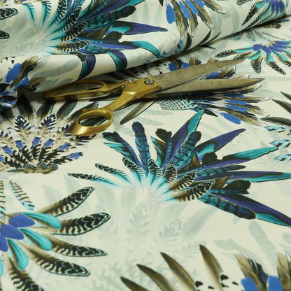 Freedom Printed Velvet Fabric Turquoise Blue Native American Pattern Upholstery Fabric CTR-529 - Roman Blinds