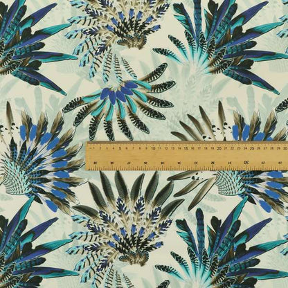 Freedom Printed Velvet Fabric Turquoise Blue Native American Pattern Upholstery Fabric CTR-529 - Roman Blinds