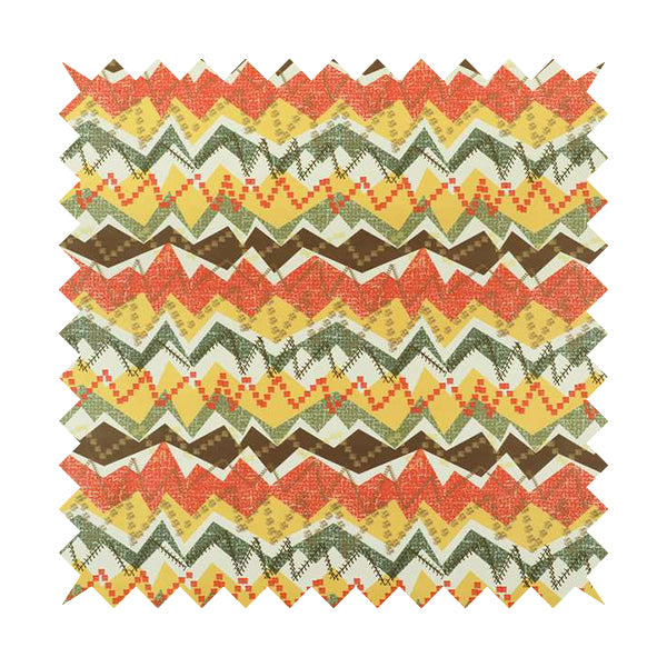 Freedom Printed Velvet Fabric Yellow Orange Green Zigg Zagg Pattern Upholstery Fabrics CTR-530 - Roman Blinds