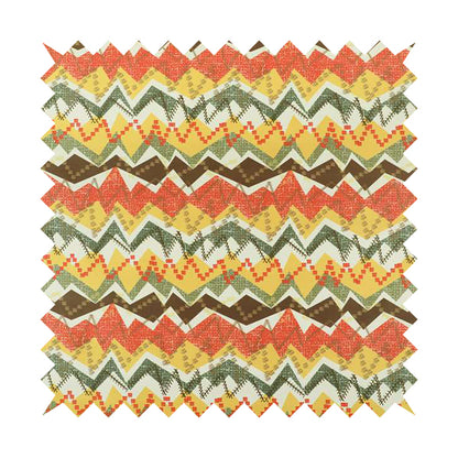 Freedom Printed Velvet Fabric Yellow Orange Green Zigg Zagg Pattern Upholstery Fabrics CTR-530