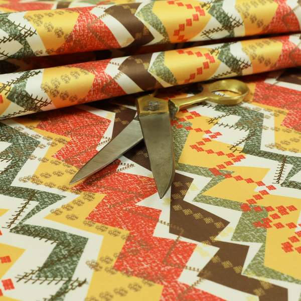 Freedom Printed Velvet Fabric Yellow Orange Green Zigg Zagg Pattern Upholstery Fabrics CTR-530 - Roman Blinds