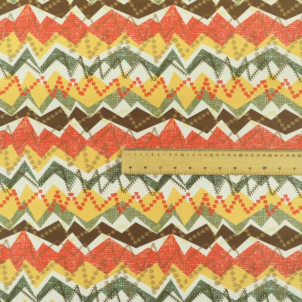 Freedom Printed Velvet Fabric Yellow Orange Green Zigg Zagg Pattern Upholstery Fabrics CTR-530 - Roman Blinds