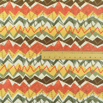 Freedom Printed Velvet Fabric Yellow Orange Green Zigg Zagg Pattern Upholstery Fabrics CTR-530