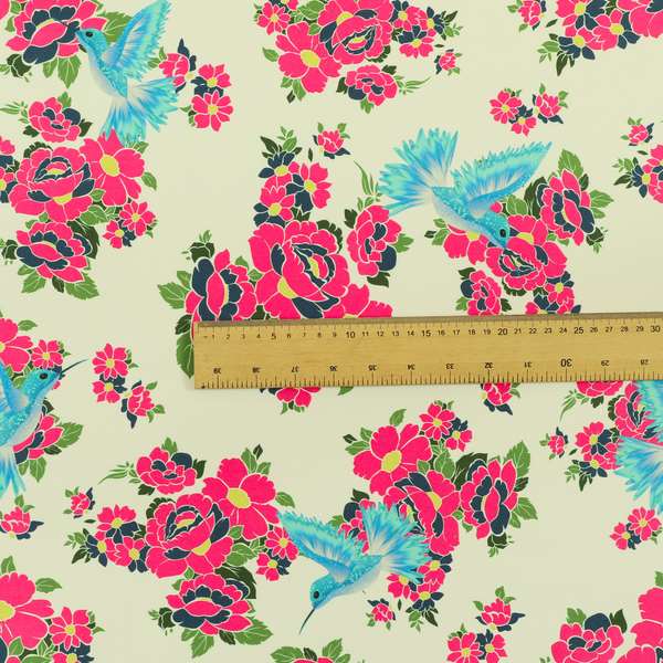 Freedom Printed Velvet Fabric Blue Kingfisher Bird Pink Floral Pattern Furnishing Fabric CTR-531