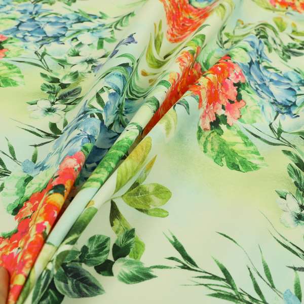 Freedom Printed Velvet Fabric Red Lilies Colourful Floral Pattern Upholstery Fabrics CTR-534 - Roman Blinds