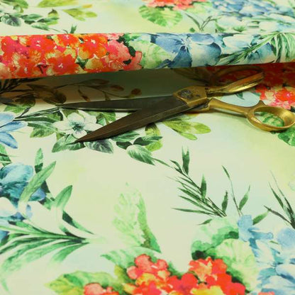 Freedom Printed Velvet Fabric Red Lilies Colourful Floral Pattern Upholstery Fabrics CTR-534 - Roman Blinds