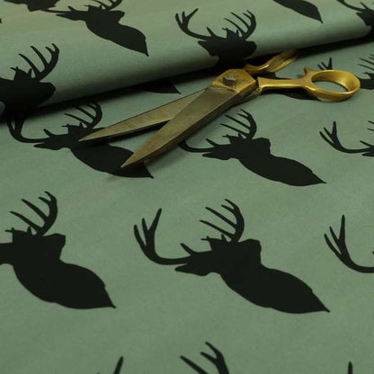 Freedom Printed Velvet Fabric Black Stag Head Animal Pattern Grey Upholstery Fabric CTR-535 - Roman Blinds