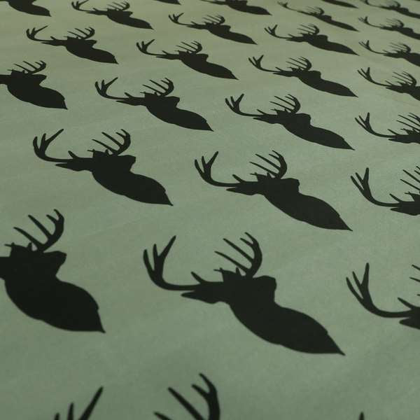Freedom Printed Velvet Fabric Black Stag Head Animal Pattern Grey Upholstery Fabric CTR-535 - Roman Blinds