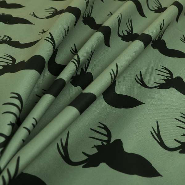 Freedom Printed Velvet Fabric Black Stag Head Animal Pattern Grey Upholstery Fabric CTR-535 - Made To Measure Curtains