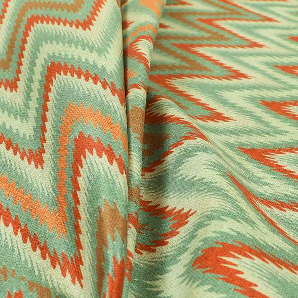 Freedom Printed Velvet Fabric Zigg Zagg Stripe Orange Red Green Chevron Upholstery Fabrics CTR-538 - Roman Blinds