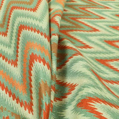 Freedom Printed Velvet Fabric Zigg Zagg Stripe Orange Red Green Chevron Upholstery Fabrics CTR-538 - Made To Measure Curtains