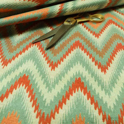 Freedom Printed Velvet Fabric Zigg Zagg Stripe Orange Red Green Chevron Upholstery Fabrics CTR-538 - Made To Measure Curtains