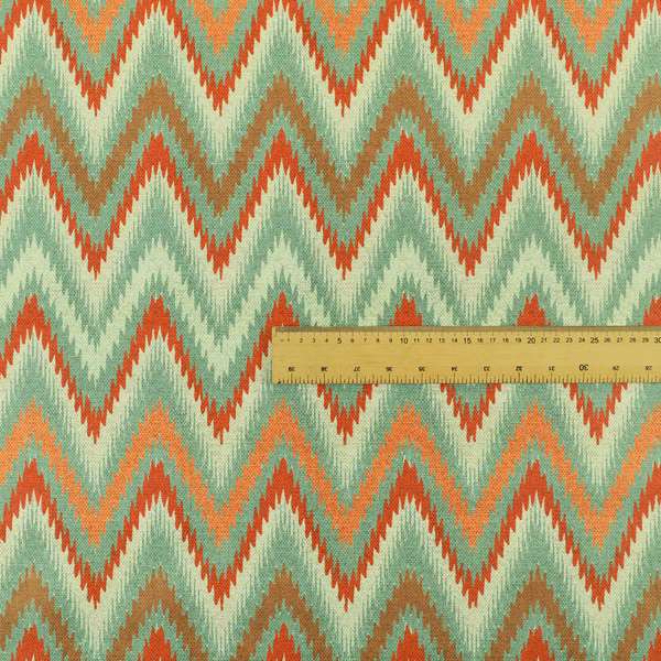 Freedom Printed Velvet Fabric Zigg Zagg Stripe Orange Red Green Chevron Upholstery Fabrics CTR-538 - Made To Measure Curtains