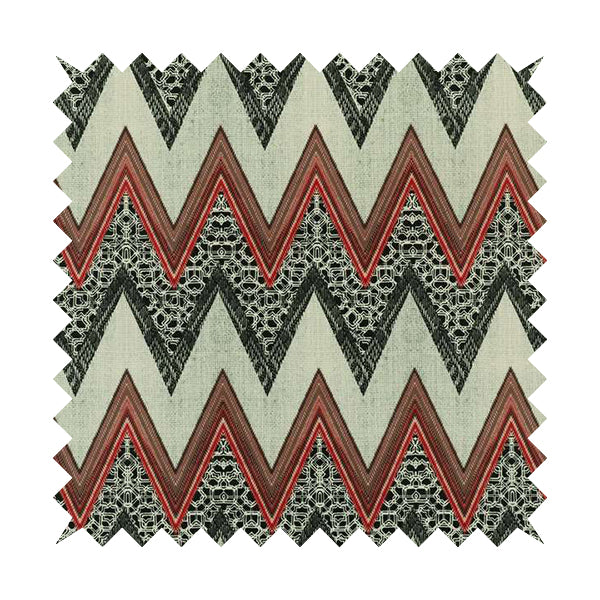 Freedom Printed Velvet Fabric Zigg Zagg Chevron Grey Red Stripe Pattern Upholstery Fabric CTR-540 - Made To Measure Curtains