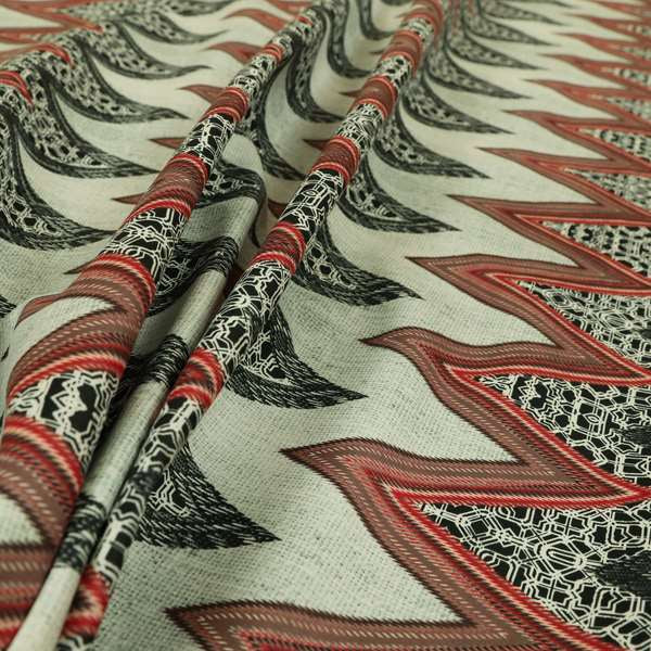 Freedom Printed Velvet Fabric Zigg Zagg Chevron Grey Red Stripe Pattern Upholstery Fabric CTR-540 - Roman Blinds