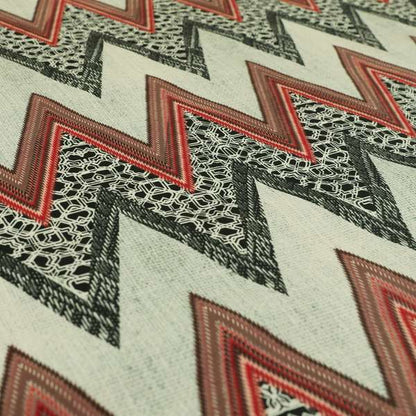 Freedom Printed Velvet Fabric Zigg Zagg Chevron Grey Red Stripe Pattern Upholstery Fabric CTR-540