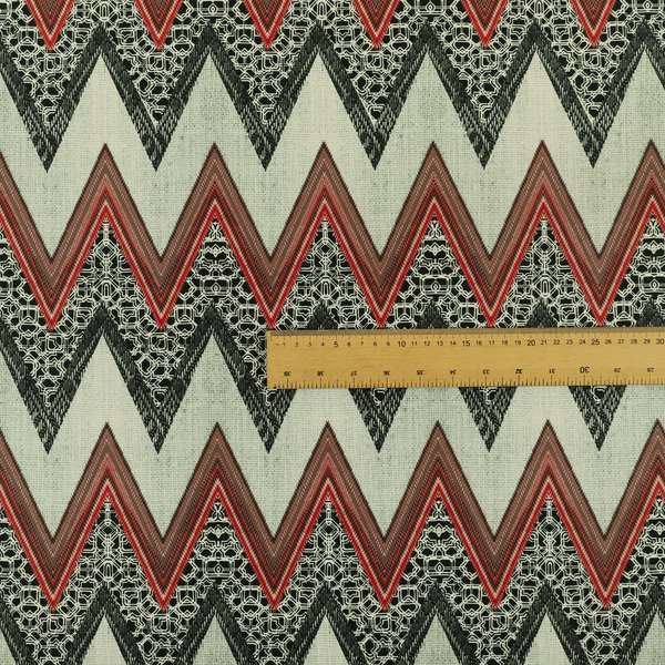 Freedom Printed Velvet Fabric Zigg Zagg Chevron Grey Red Stripe Pattern Upholstery Fabric CTR-540 - Roman Blinds