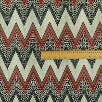 Freedom Printed Velvet Fabric Zigg Zagg Chevron Grey Red Stripe Pattern Upholstery Fabric CTR-540