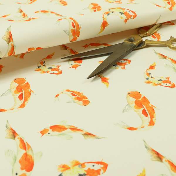 Freedom Printed Velvet Fabric Orange Koi Fish Swimming Pattern Furnishing Upholstery Fabric CTR-542 - Made To Measure Curtains