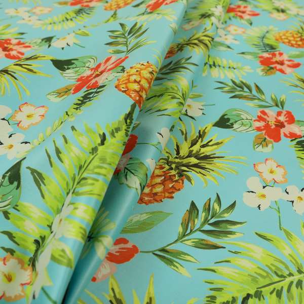 Freedom Printed Velvet Fabric Blue Colourful Floral Pineapple Fruits Pattern Upholstery Fabrics CTR-545 - Made To Measure Curtains