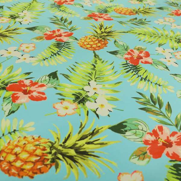 Freedom Printed Velvet Fabric Blue Colourful Floral Pineapple Fruits Pattern Upholstery Fabrics CTR-545 - Made To Measure Curtains