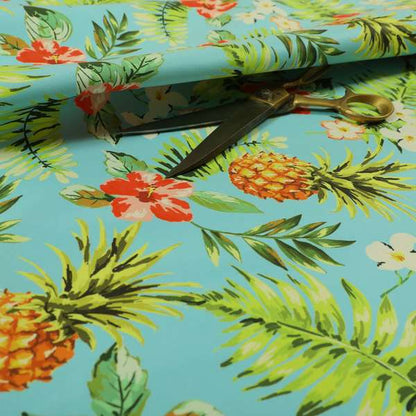 Freedom Printed Velvet Fabric Blue Colourful Floral Pineapple Fruits Pattern Upholstery Fabrics CTR-545 - Made To Measure Curtains