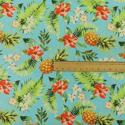 Freedom Printed Velvet Fabric Blue Colourful Floral Pineapple Fruits Pattern Upholstery Fabrics CTR-545 - Made To Measure Curtains