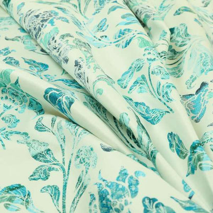 Freedom Printed Velvet Fabric Blue Colour Jungle Leaf Floral Pattern Upholstery Fabrics CTR-547 - Made To Measure Curtains