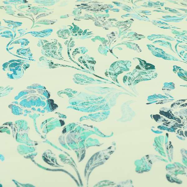 Freedom Printed Velvet Fabric Blue Colour Jungle Leaf Floral Pattern Upholstery Fabrics CTR-547 - Made To Measure Curtains