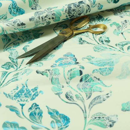 Freedom Printed Velvet Fabric Blue Colour Jungle Leaf Floral Pattern Upholstery Fabrics CTR-547 - Roman Blinds