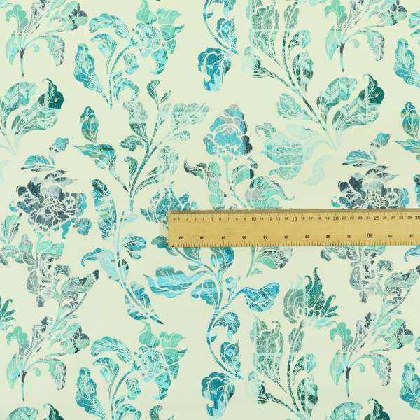 Freedom Printed Velvet Fabric Blue Colour Jungle Leaf Floral Pattern Upholstery Fabrics CTR-547 - Made To Measure Curtains