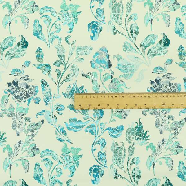 Freedom Printed Velvet Fabric Blue Colour Jungle Leaf Floral Pattern Upholstery Fabrics CTR-547