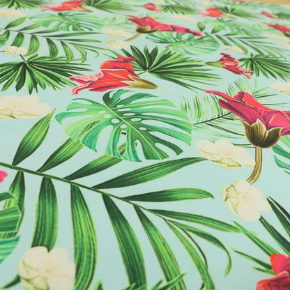 Freedom Printed Velvet Fabric Blue Background Green Red Jungle Floral Pattern Upholstery Fabrics CTR-548