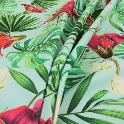 Freedom Printed Velvet Fabric Blue Background Green Red Jungle Floral Pattern Upholstery Fabrics CTR-548
