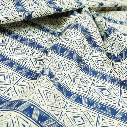 Freedom Printed Velvet Fabric Collection Tile Pattern In Blue Colour Upholstery Fabric CTR-55 - Roman Blinds