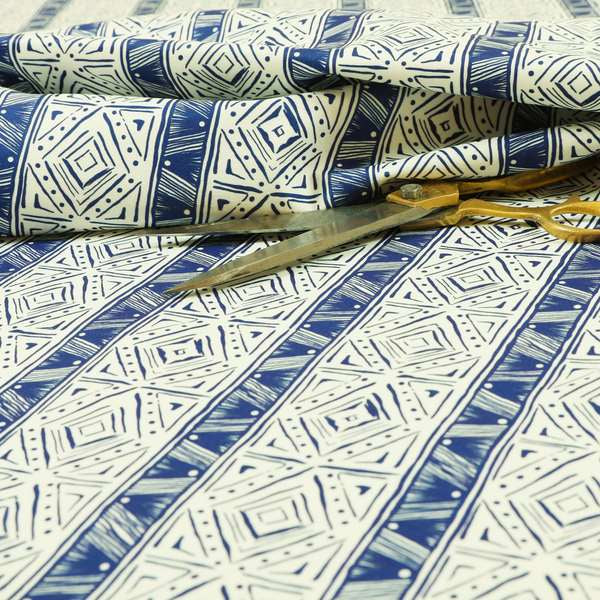 Freedom Printed Velvet Fabric Collection Tile Pattern In Blue Colour Upholstery Fabric CTR-55 - Made To Measure Curtains