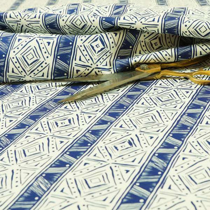 Freedom Printed Velvet Fabric Collection Tile Pattern In Blue Colour Upholstery Fabric CTR-55 - Made To Measure Curtains