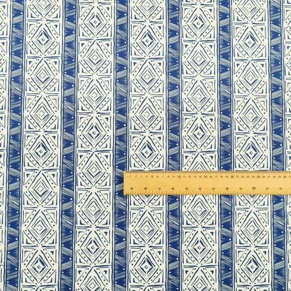 Freedom Printed Velvet Fabric Collection Tile Pattern In Blue Colour Upholstery Fabric CTR-55 - Roman Blinds