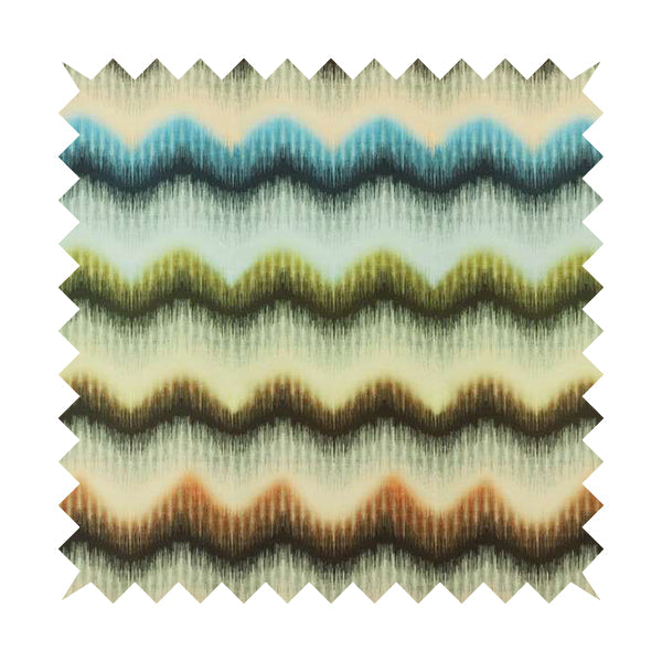 Freedom Printed Velvet Fabric Brushed Effect Stripe Pattern Blue Green Orange Upholstery Fabrics CTR-552 - Made To Measure Curtains